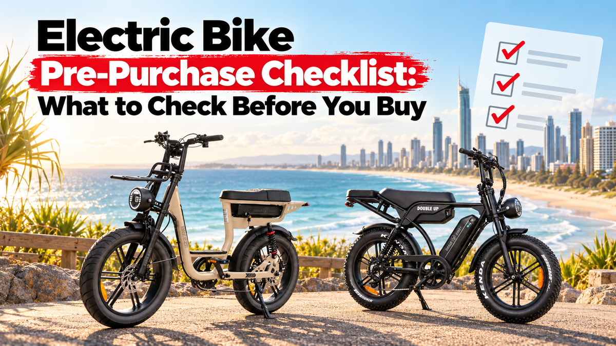Cooly Breeze and Cooly Double Up eBikes on the Gold Coast for an electric bike pre-purchase checklist covering what to check before you buy.