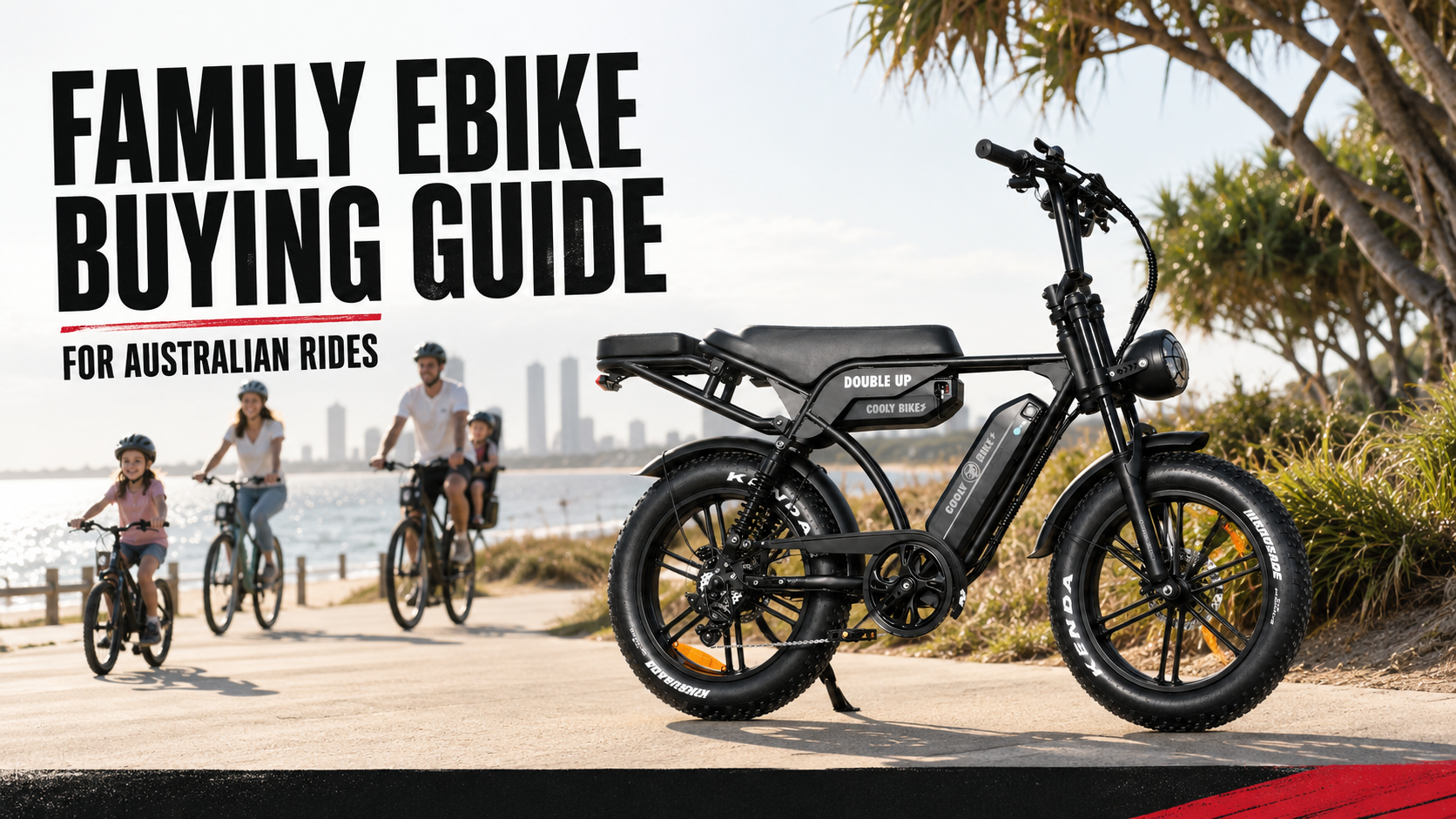 Cooly Bikes family eBike on an Australian coastal path for a family eBike buying guide.