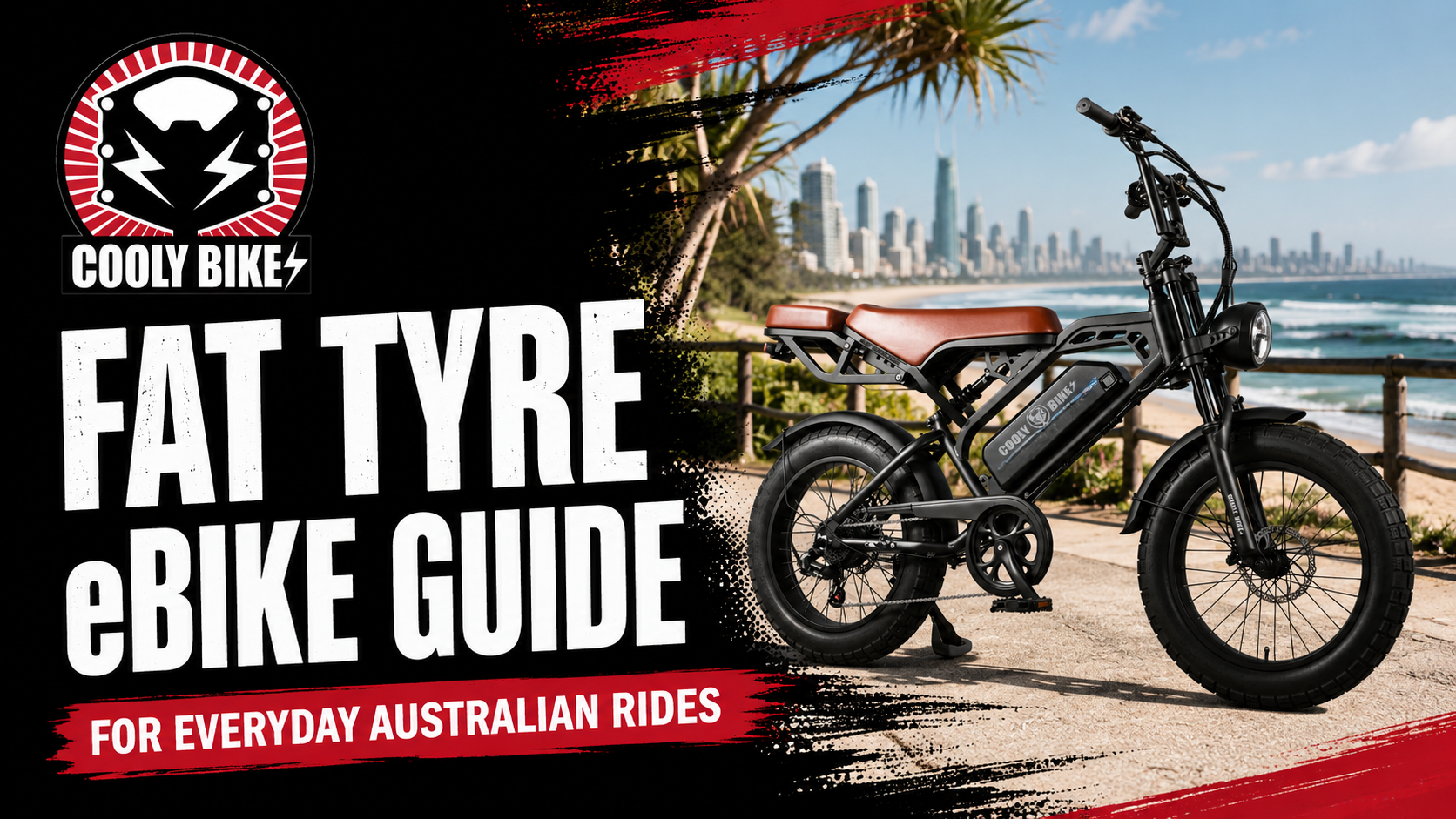 **ALT text:** `Cooly Bikes fat tyre eBike on a Gold Coast coastal path for the Fat Tyre eBike Guide for everyday Australian rides.`