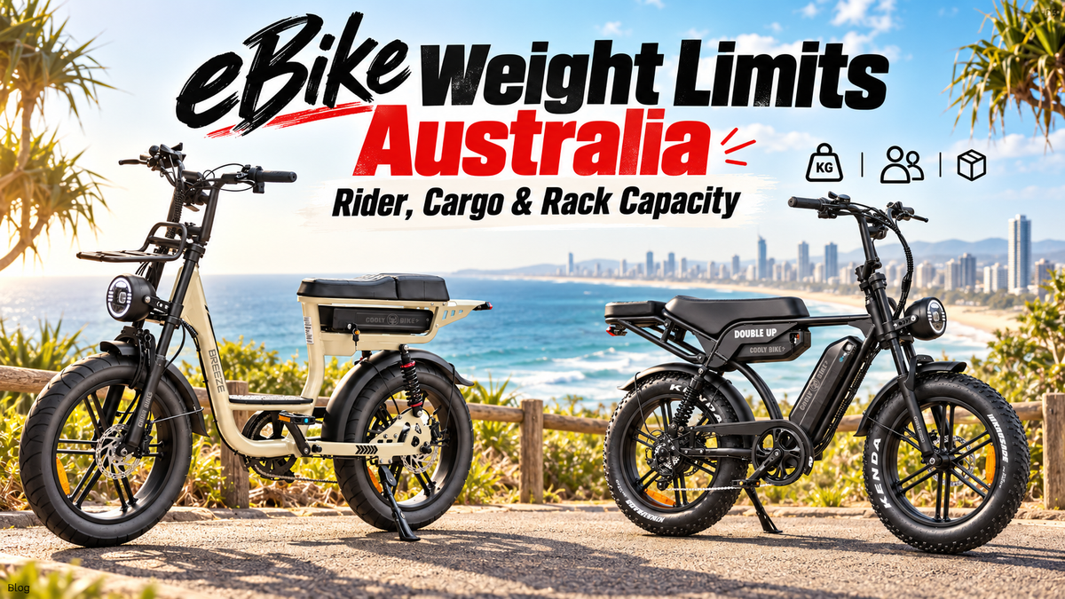 Cooly Breeze and Cooly Double Up eBikes on the Gold Coast for a guide to eBike weight limits, rider capacity, cargo and rack capacity in Australia.