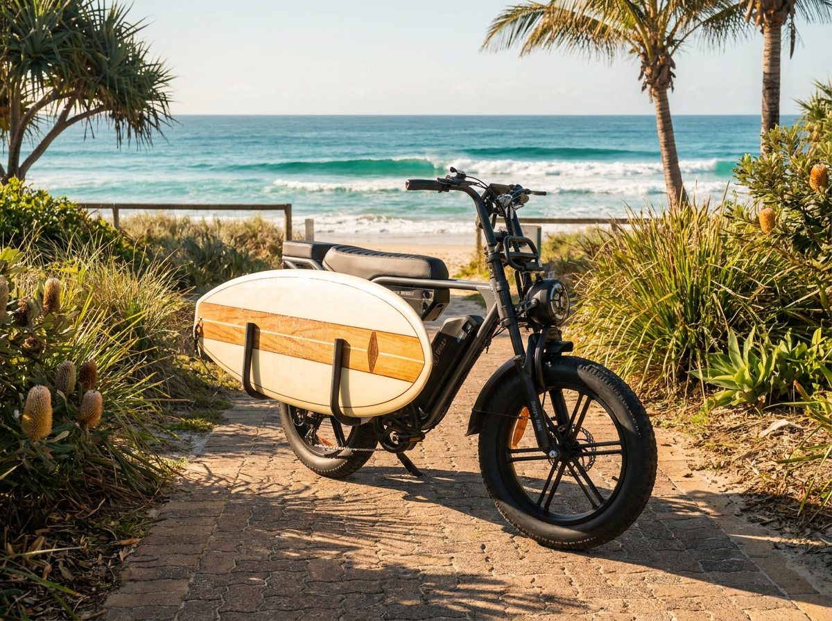 Electric Bike With Surfboard Rack for Beach Runs