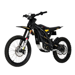 Black electric bike with yellow accents on a white background