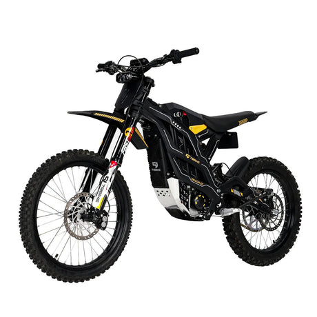 Black electric bike with yellow accents on a white background