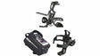 Bicycle accessories including a phone mount, water bottle holder, and frame bag on a white background.