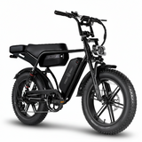 Black electric bike with visible branding on a white background