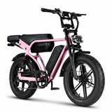 Pink electric bike with black accents on a white background
