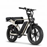 beige electric bike with black accents on a white background