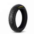 A black Innova motorcycle tire, model IA-5189, shown at a three-quarter angle on a white background with blue and yellow text overlays.