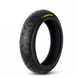 A black Innova motorcycle tire, model IA-5189, shown at a three-quarter angle on a white background with blue and yellow text overlays.