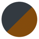 A circular color swatch divided diagonally into two sections: one dark charcoal gray and one medium brown, shown on a plain white background.