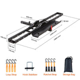 single ebike carrier, including dimensions and accessories.